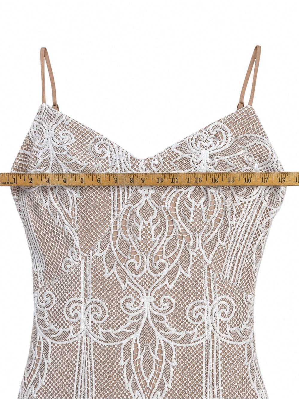 Windsor Lace Mermaid Midi Dress Ivory Nude Sheer Bodycon Bridal Size Large - Picture 3 of 11